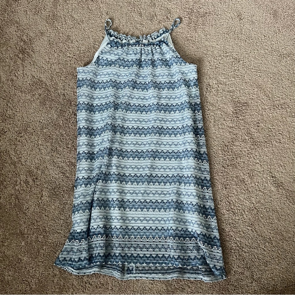 Blue & White Crochet Knee Length Dress w/ Lining | Size XL